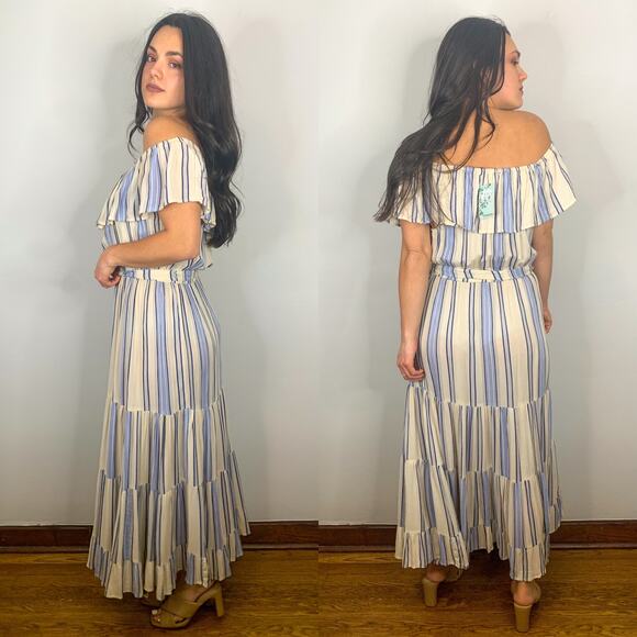 Nostalgia Off the Shoulder Striped Maxi Dress - Picture 3 of 5